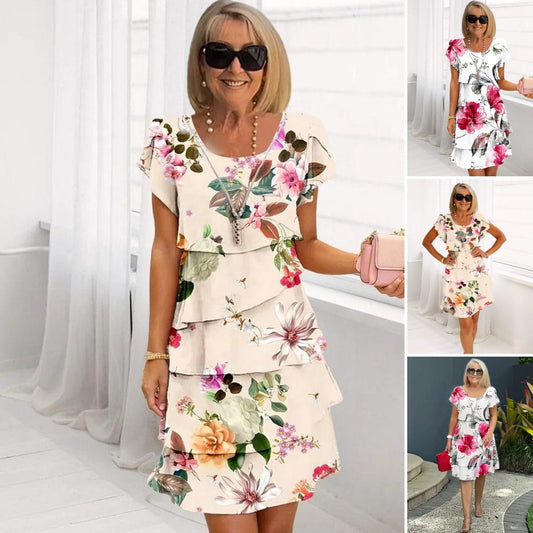 Vestido cascada estampado floral multiplanta