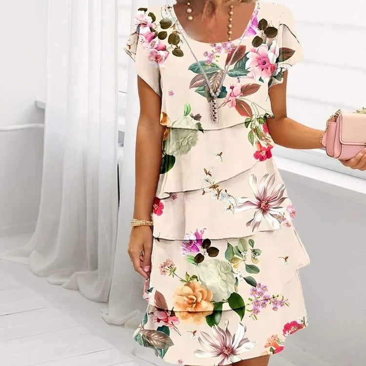 Vestido cascada estampado floral multiplanta