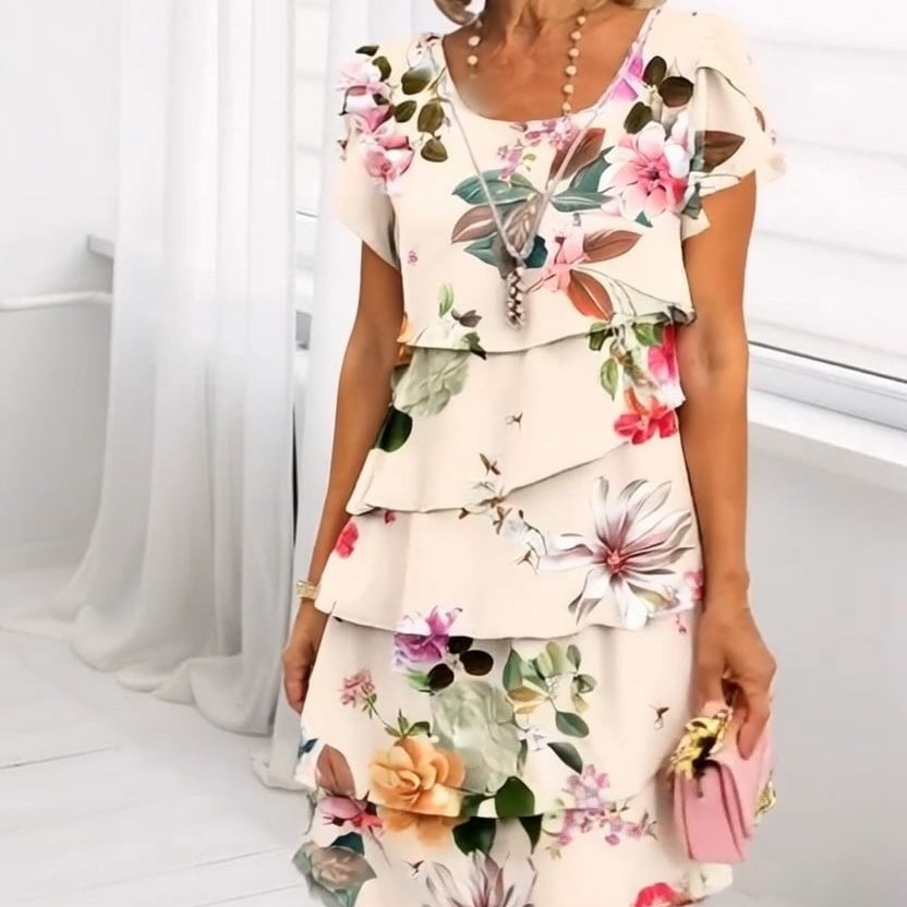 Vestido cascada estampado floral multiplanta