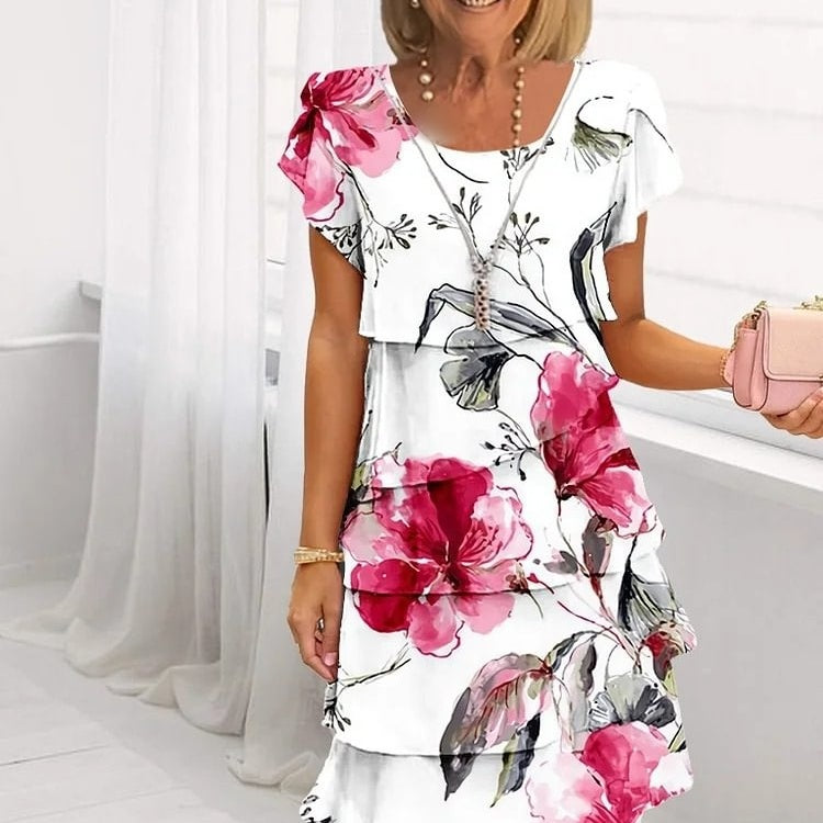 Vestido cascada estampado floral multiplanta